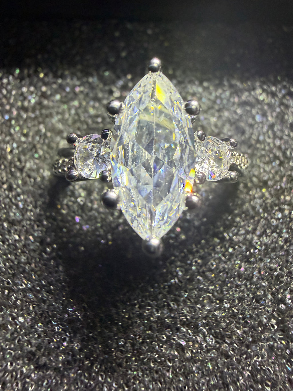 3CT Marques Cut Mossanite Engagement Ring