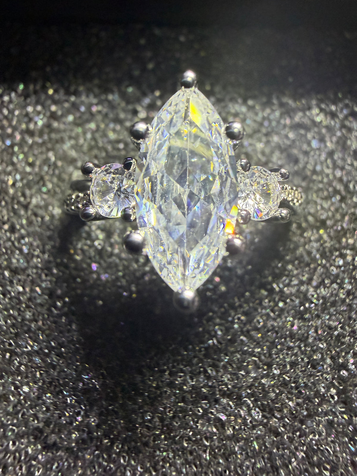 3CT Marques Cut Mossanite Engagement Ring
