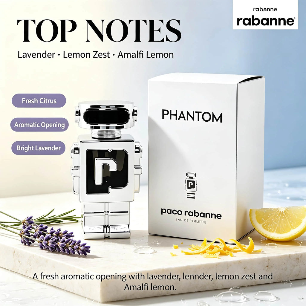 Rabanne Phantom Men's Perfume 3.4 oz. 100 ml Is a Combination of Lavender, Vanilla and Vetiver Fragrance, Wood and Amber Fragrance - Lasting, charming, Reusable Perfume Spray.