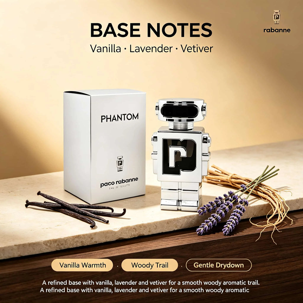 Rabanne Phantom Men's Perfume 3.4 oz. 100 ml Is a Combination of Lavender, Vanilla and Vetiver Fragrance, Wood and Amber Fragrance - Lasting, charming, Reusable Perfume Spray.