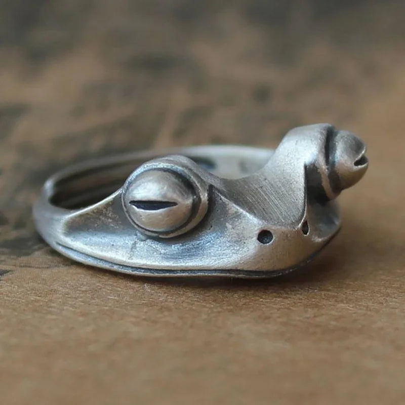 Cute Fortune Cat Shape Opening Rings For Women Silver Color Vintage Frog Toad Animal Delicate Finger Ring Fashion Jewelry Gifts