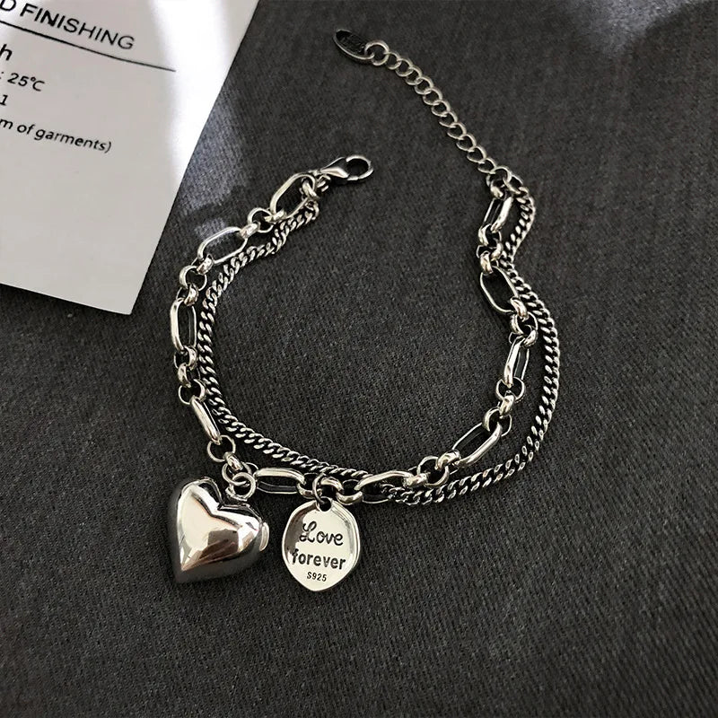 Gothic Hip Hop Metal Cross Pendant Charm Bracelet for Women Female Beads 2 Layering Linked Chain Bracelets Cool Jewelry Gift