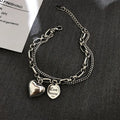 Gothic Hip Hop Metal Cross Pendant Charm Bracelet for Women Female Beads 2 Layering Linked Chain Bracelets Cool Jewelry Gift