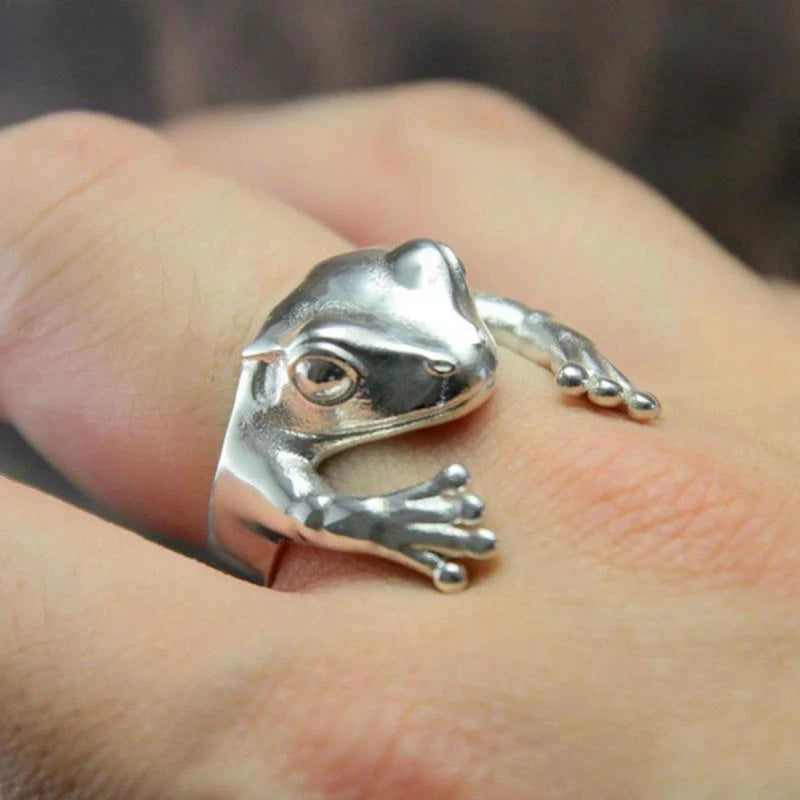 Cute Fortune Cat Shape Opening Rings For Women Silver Color Vintage Frog Toad Animal Delicate Finger Ring Fashion Jewelry Gifts