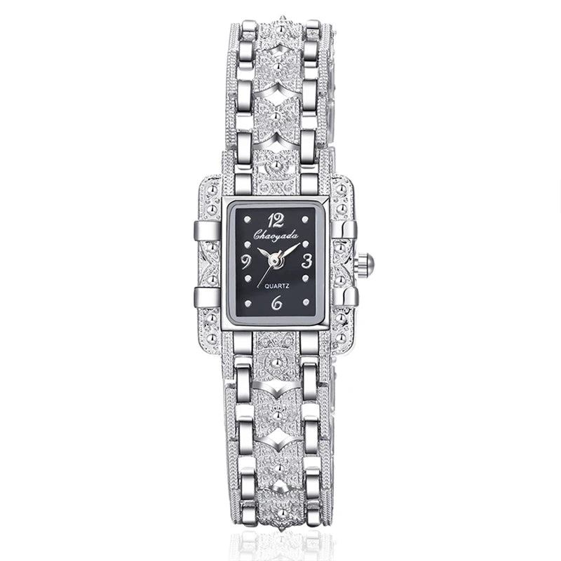 Women Watch Rectangle Dial Silver Stainless Steel Crystal Watches Fashion Quartz For Women ladies major relojes Hot Sale Relojes