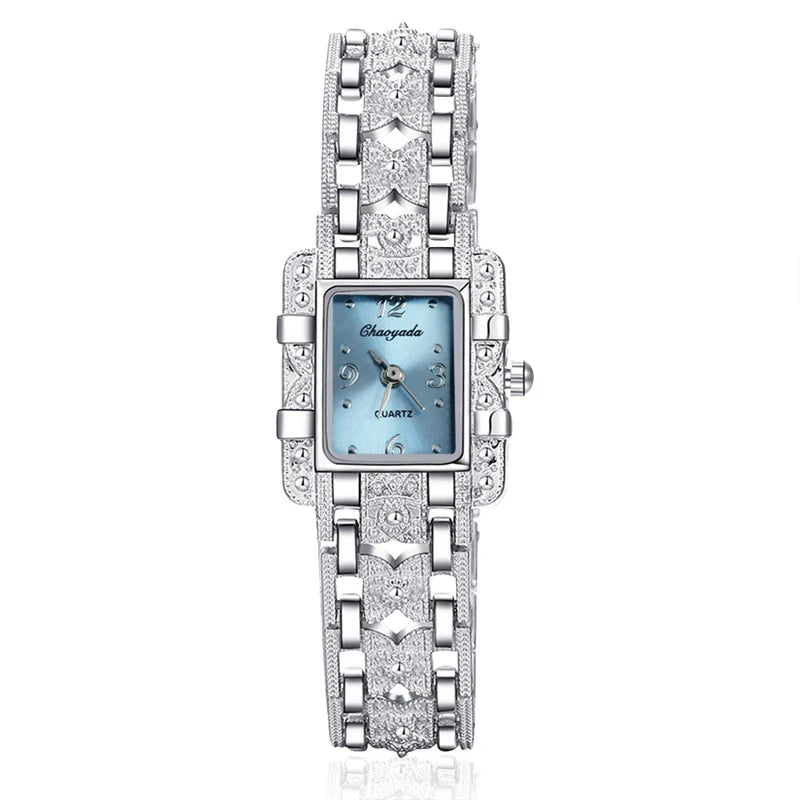 Women Watch Rectangle Dial Silver Stainless Steel Crystal Watches Fashion Quartz For Women ladies major relojes Hot Sale Relojes