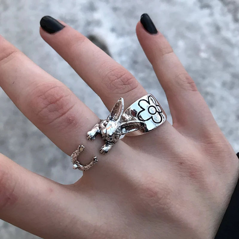 Cute Fortune Cat Shape Opening Rings For Women Silver Color Vintage Frog Toad Animal Delicate Finger Ring Fashion Jewelry Gifts
