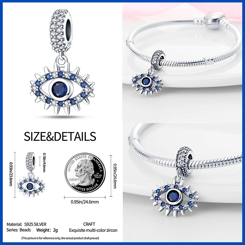 100% Real 925 Silver Classic Devil's Eye Charms Beads For Women Fit Original Qikaola Bracelets Fine DIY Jewelry Making