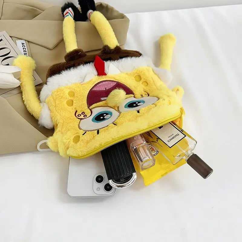 Cute SpongeBob Plush Bag - Portable Crossbody Purse for Travel & Daily Use, Cartoon Design, Great Gift for Girls & Anime Lovers