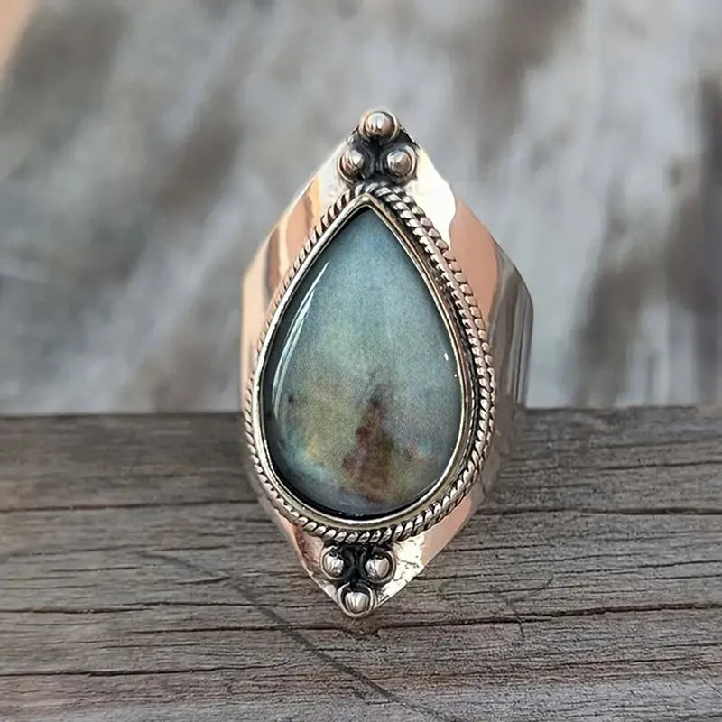 European and American Irregular Triangular Geometric Ring New Imitation Marble Retro Elegant Design Matching Accessories