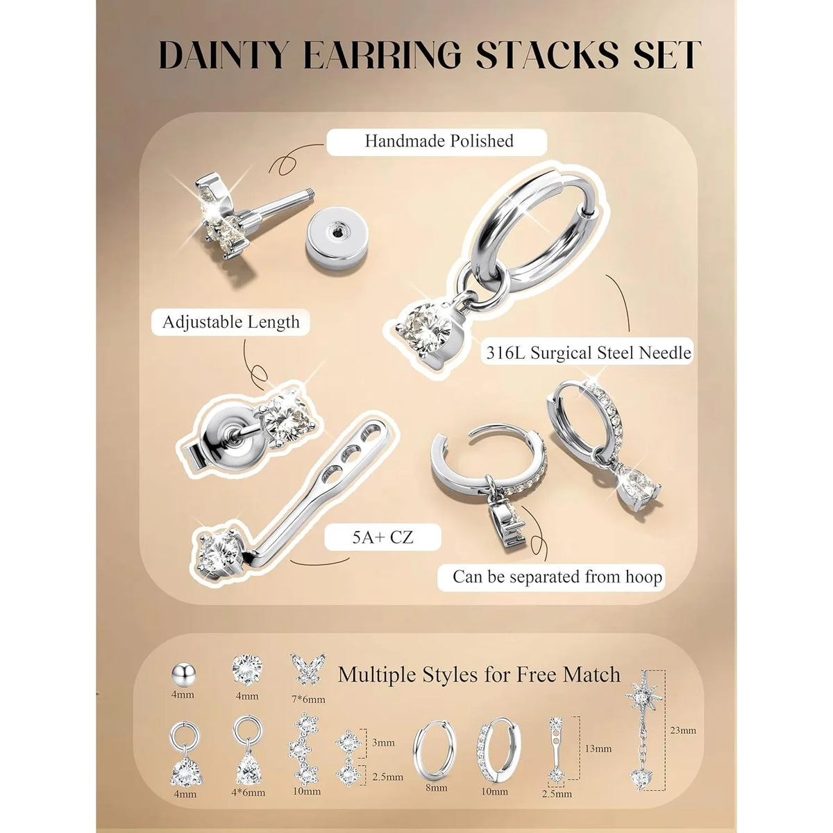 Flatback Stud Hoop Earring Sets for Sensitive Ears Women Trendy Gift