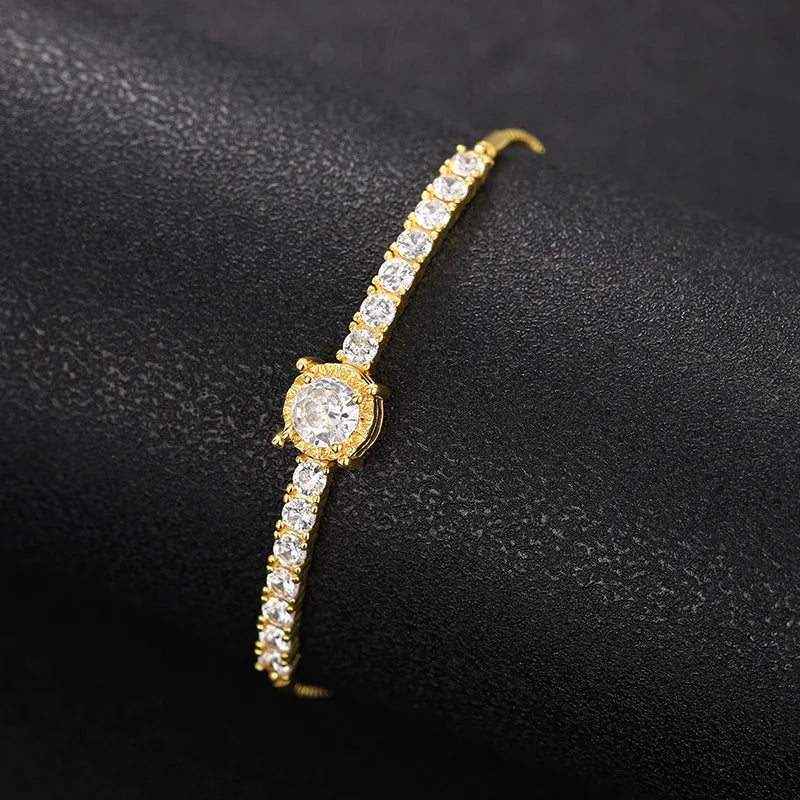 European and American Simple Round Zircon Simple Bracelet, Elegant Temperament, Adjustable Length, Exquisite Jewelry
