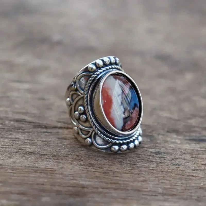 European and American Irregular Triangular Geometric Ring New Imitation Marble Retro Elegant Design Matching Accessories