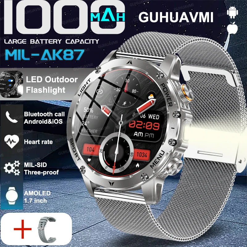 Outdoor T-Rex 3 GPS Smart Watch Men 1.75”HD Screen 1000mAh Battery LED Flashlight 3ATM Waterproof HD Bluetooth Call Sport Watch