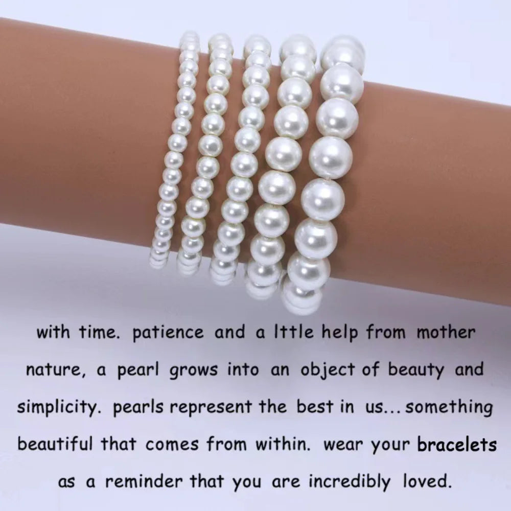 Handmade High Quality Resin Faux Pearl Bracelet Minimalist Round Bead Bangle for Women Men Wedding Jewelry Party Gift