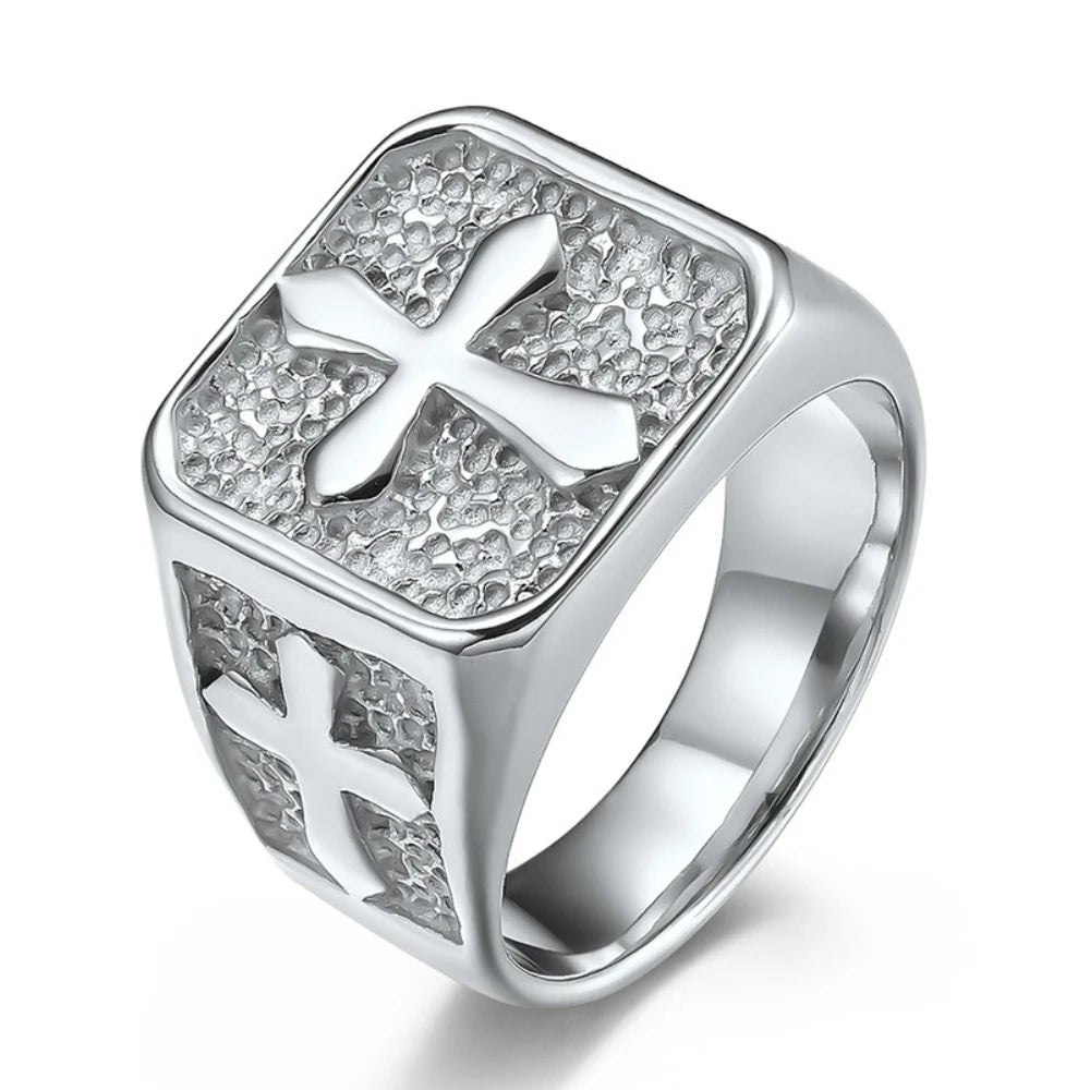 Vintage Cross Ring, Fashionable Men's Stainless Steel Rings Religious Amulet Jewelry Father's Day Thanksgiving Gifts for Men