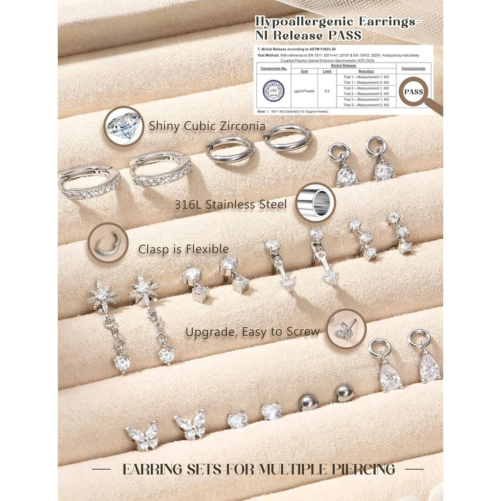 Flatback Stud Hoop Earring Sets for Sensitive Ears Women Trendy Gift