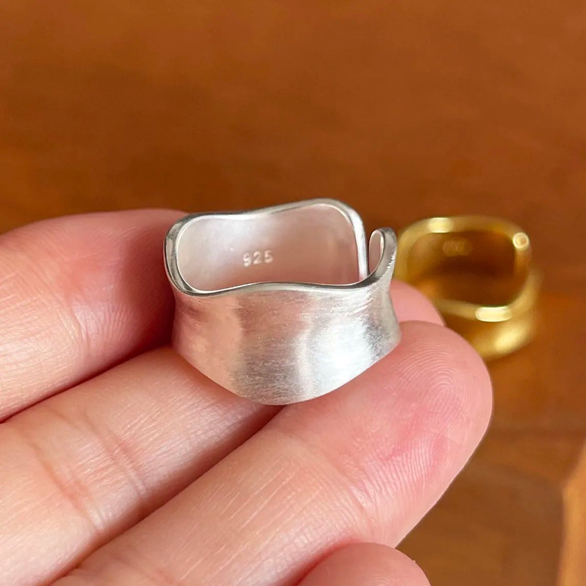 925 Sterling Silver Rings For Women Men Fine Jewelry Finger Adjustable Open Gold Shinning Ring For Party Birthday Gift