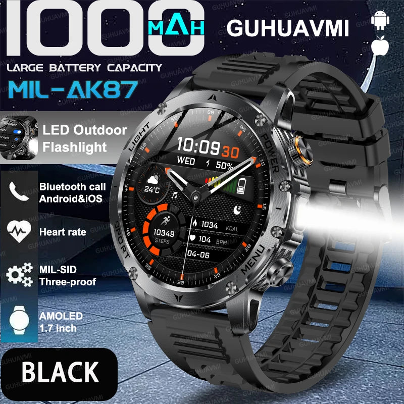 Outdoor T-Rex 3 GPS Smart Watch Men 1.75”HD Screen 1000mAh Battery LED Flashlight 3ATM Waterproof HD Bluetooth Call Sport Watch