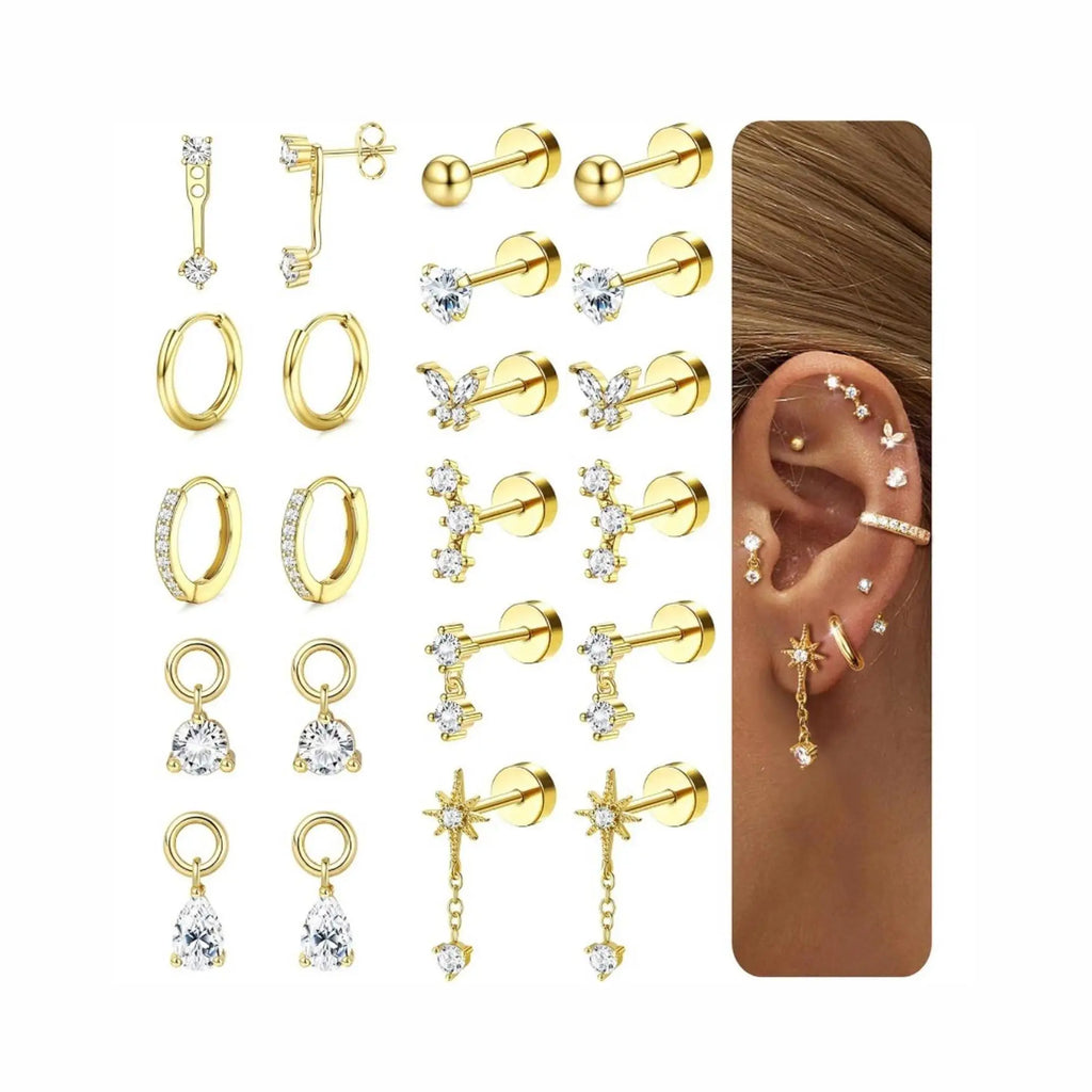 Flatback Stud Hoop Earring Sets for Sensitive Ears Women Trendy Gift