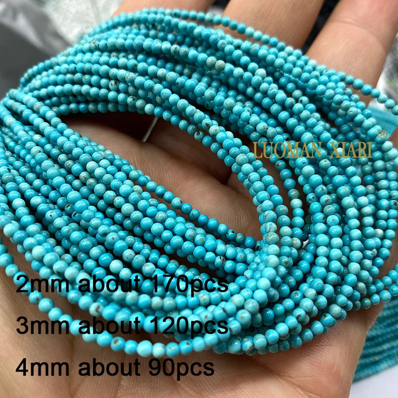 2 3 4MM Natural Blue Turquoises Smooth Loose Round Stone Beads For Jewelry Making DIY Bracelet Earrings Necklace Accessories