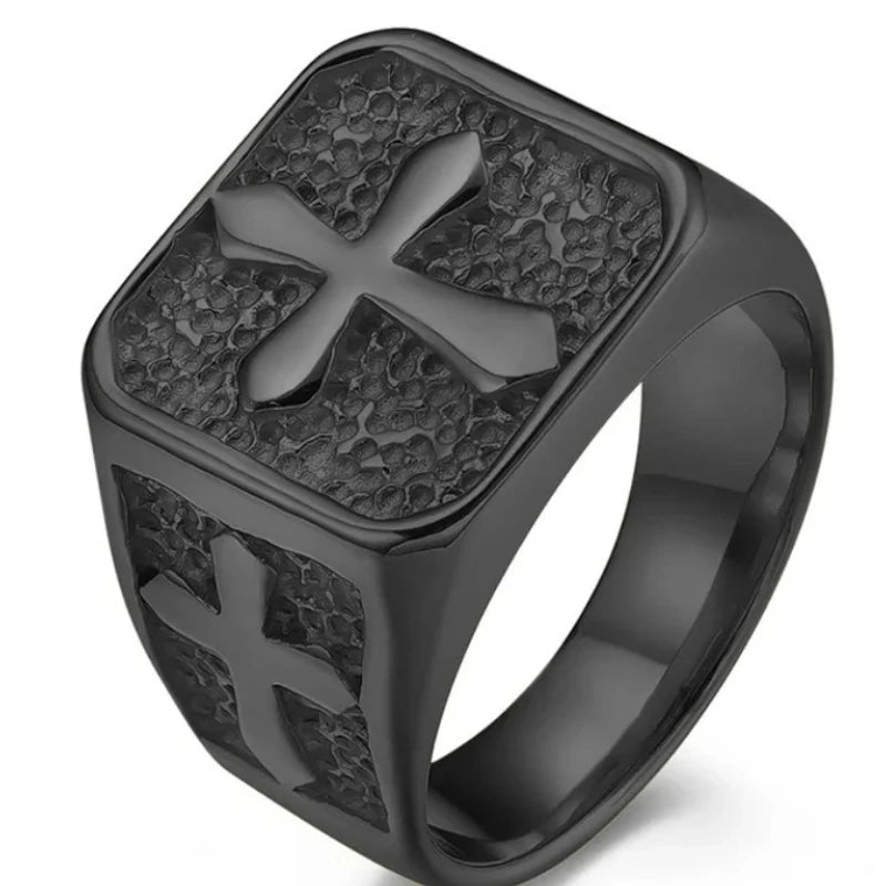 Vintage Cross Ring, Fashionable Men's Stainless Steel Rings Religious Amulet Jewelry Father's Day Thanksgiving Gifts for Men