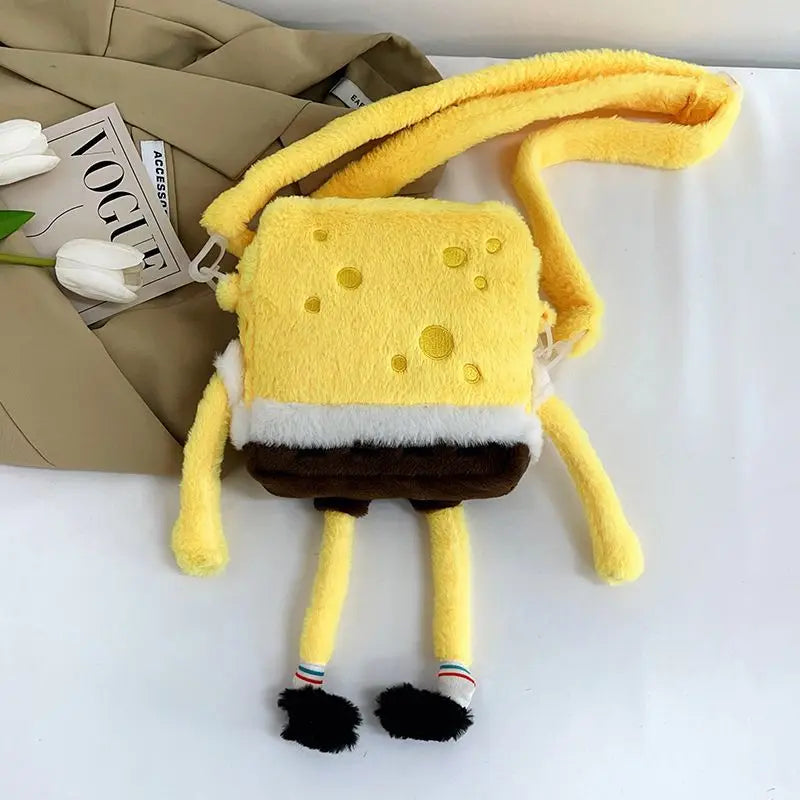 Cute SpongeBob Plush Bag - Portable Crossbody Purse for Travel & Daily Use, Cartoon Design, Great Gift for Girls & Anime Lovers