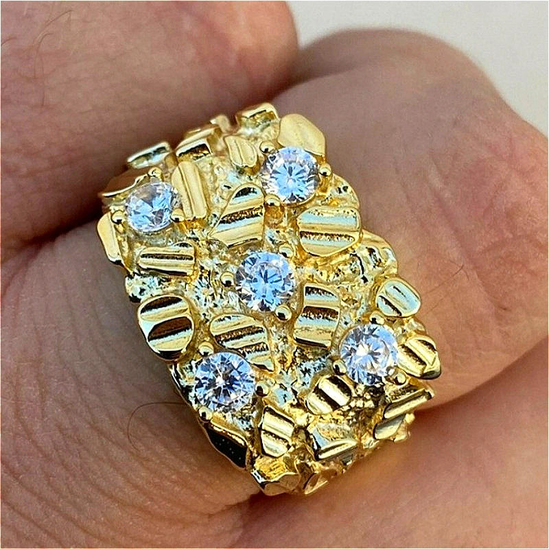Vintage Synthetic Zirconia Textured Irregular Golden Ring for Women Men Hip Hop Style Fashion Festival Jewelry Accessories Gifts