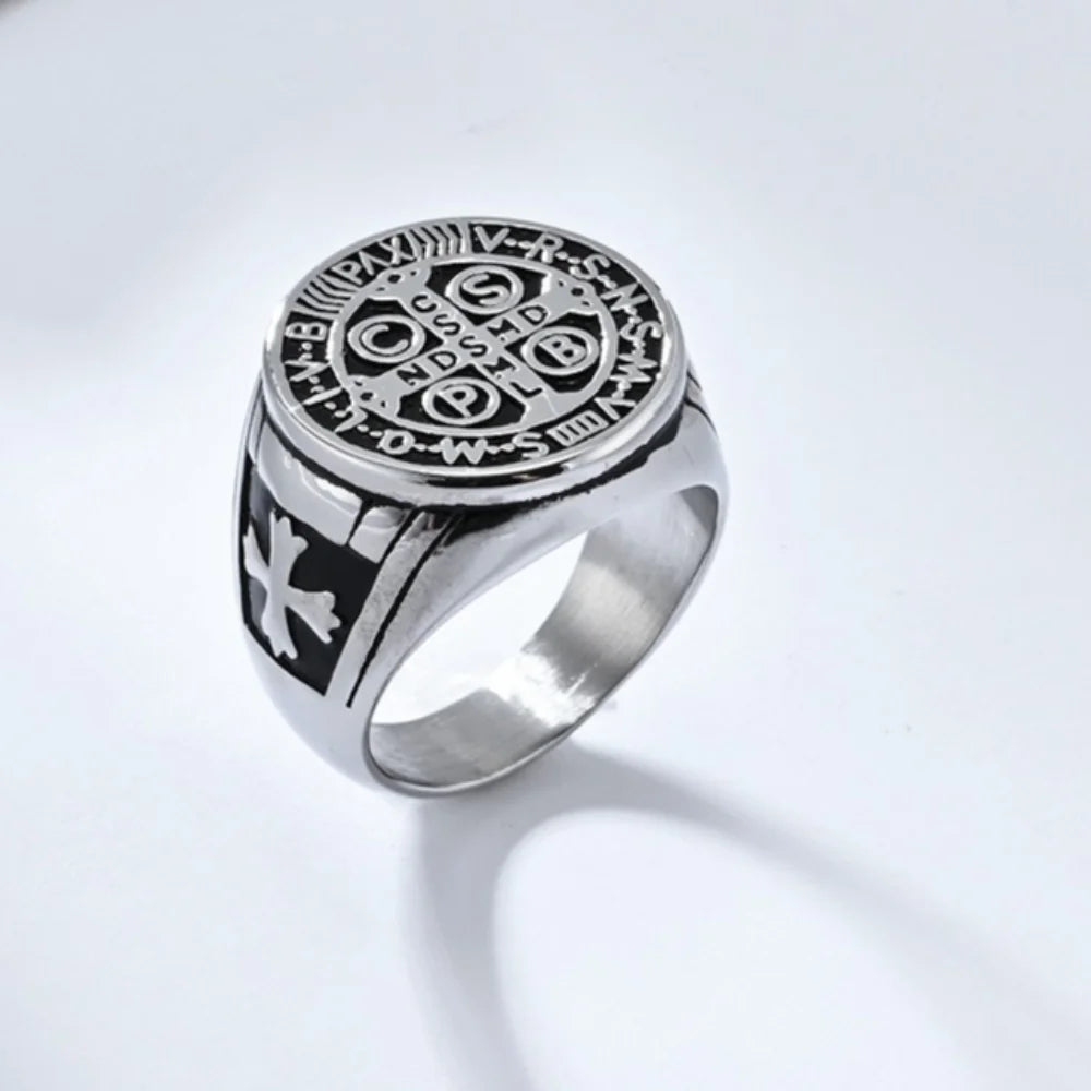 Vintage Cross Ring, Fashionable Men's Stainless Steel Rings Religious Amulet Jewelry Father's Day Thanksgiving Gifts for Men
