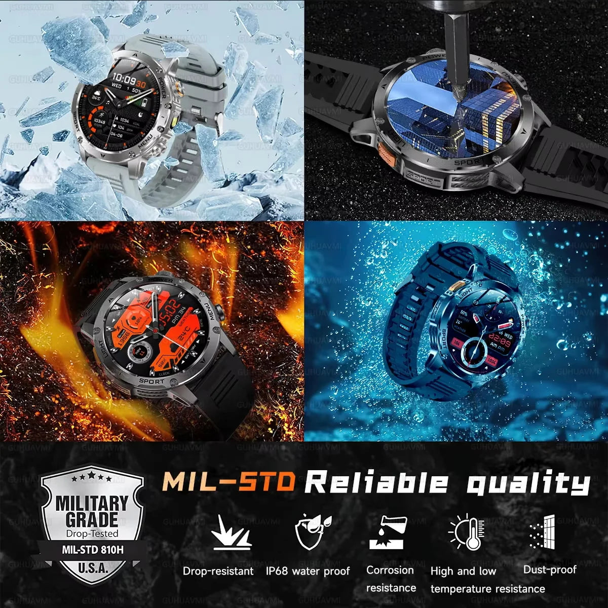 Outdoor T-Rex 3 GPS Smart Watch Men 1.75”HD Screen 1000mAh Battery LED Flashlight 3ATM Waterproof HD Bluetooth Call Sport Watch