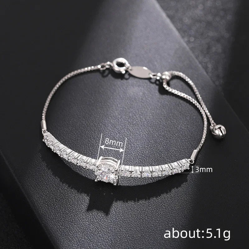 European and American Simple Round Zircon Simple Bracelet, Elegant Temperament, Adjustable Length, Exquisite Jewelry