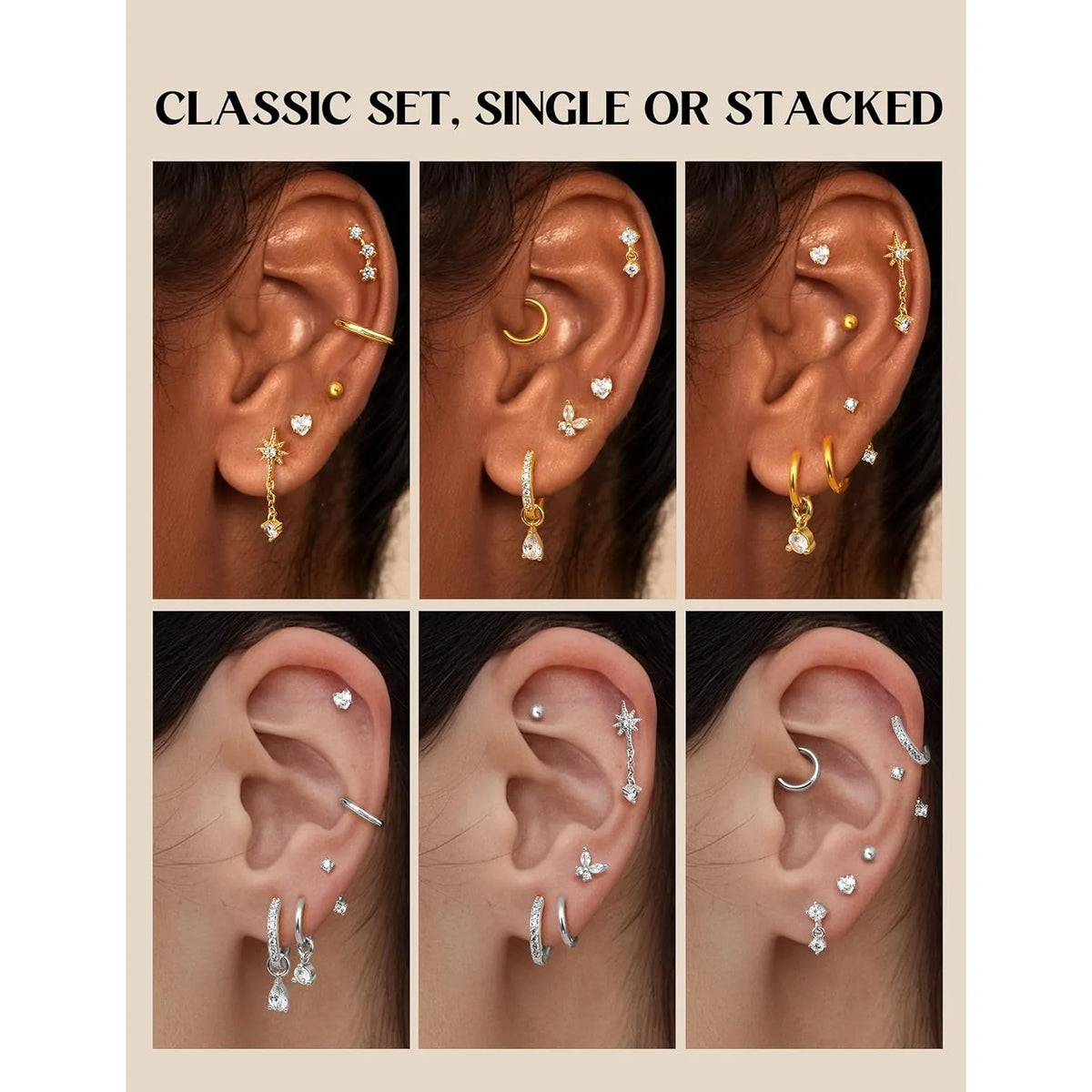 Flatback Stud Hoop Earring Sets for Sensitive Ears Women Trendy Gift