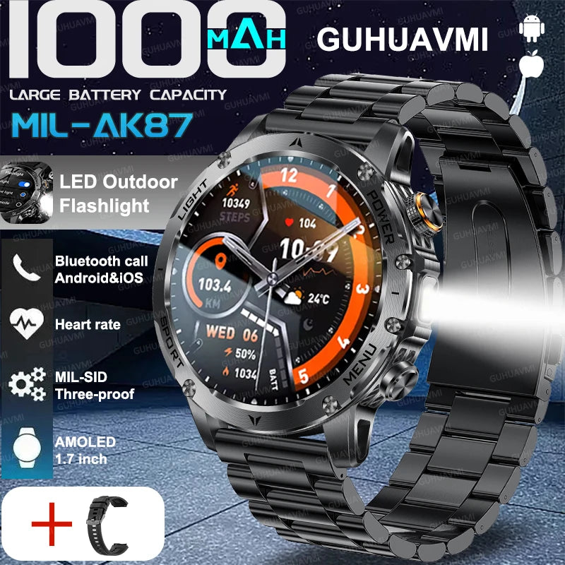 Outdoor T-Rex 3 GPS Smart Watch Men 1.75”HD Screen 1000mAh Battery LED Flashlight 3ATM Waterproof HD Bluetooth Call Sport Watch