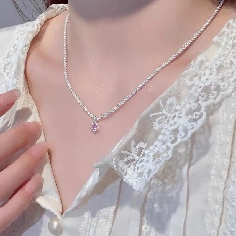 Korean Sparkling Starry Zircon Pendant Necklace For Women Jewelry 2026 Trending New Fashion Women's Silver Color Necklaces