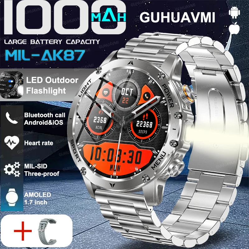 Outdoor T-Rex 3 GPS Smart Watch Men 1.75”HD Screen 1000mAh Battery LED Flashlight 3ATM Waterproof HD Bluetooth Call Sport Watch