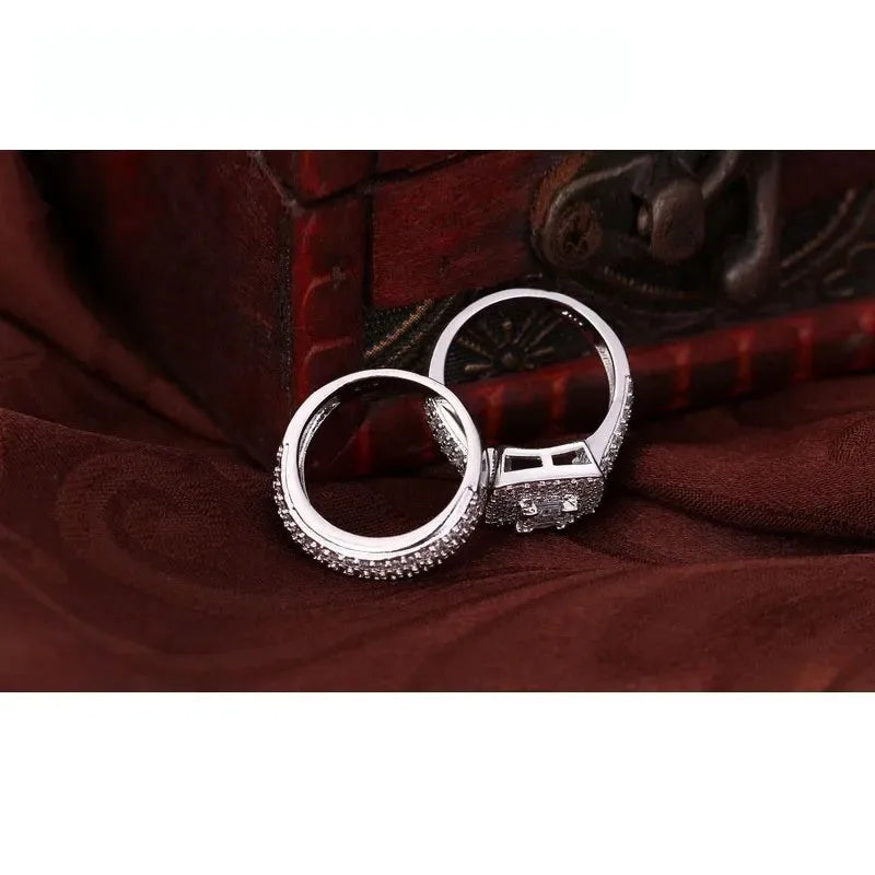 925 Sterling Silver Color Engagement Ring Romantic Fashion Jewelry Cubic Zircon Bezel Set Decoration for Women Girls Wholesale