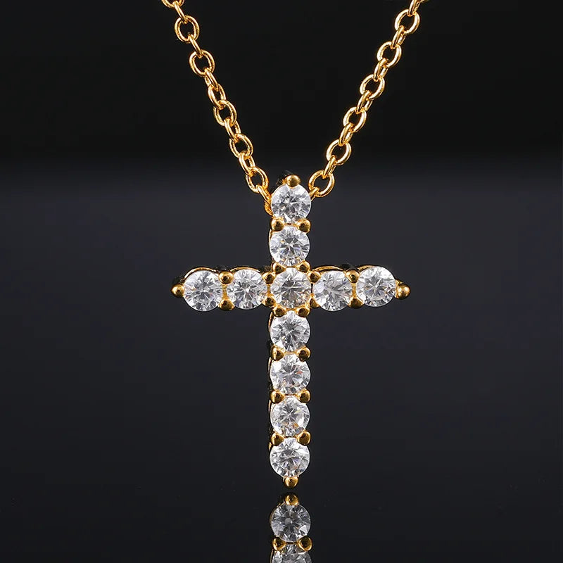 5.5 Carat Real Full Moissanite Gold Cross Pendant Necklace for Women Man Lab Diamond Moissanita 100% 925 Sterling Silver Jewelry