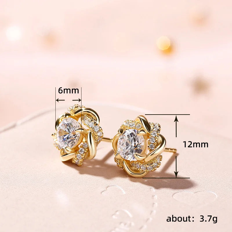 Huitan Dainty Gold Color Cubic Zirconia Stud Earrings for Women Fashion Contracted Design Bridal Wedding Earrings Luxury Jewelry