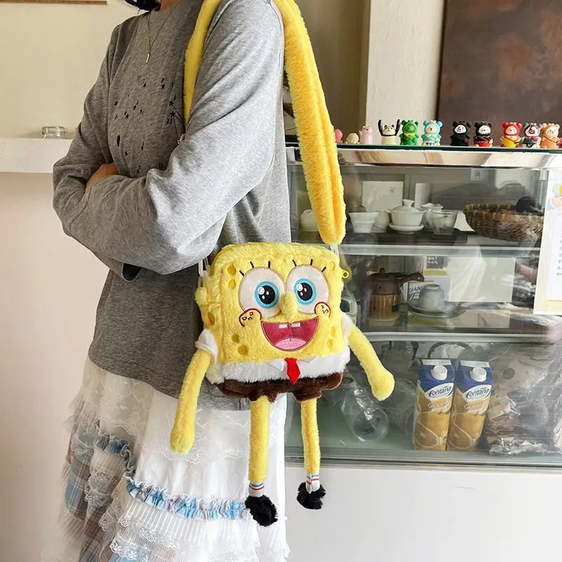 Cute SpongeBob Plush Bag - Portable Crossbody Purse for Travel & Daily Use, Cartoon Design, Great Gift for Girls & Anime Lovers