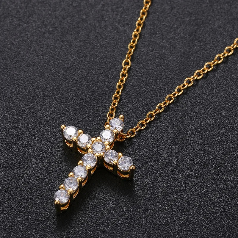 5.5 Carat Real Full Moissanite Gold Cross Pendant Necklace for Women Man Lab Diamond Moissanita 100% 925 Sterling Silver Jewelry