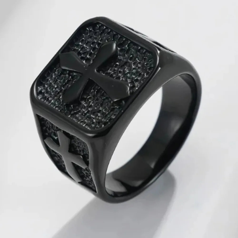 Vintage Cross Ring, Fashionable Men's Stainless Steel Rings Religious Amulet Jewelry Father's Day Thanksgiving Gifts for Men