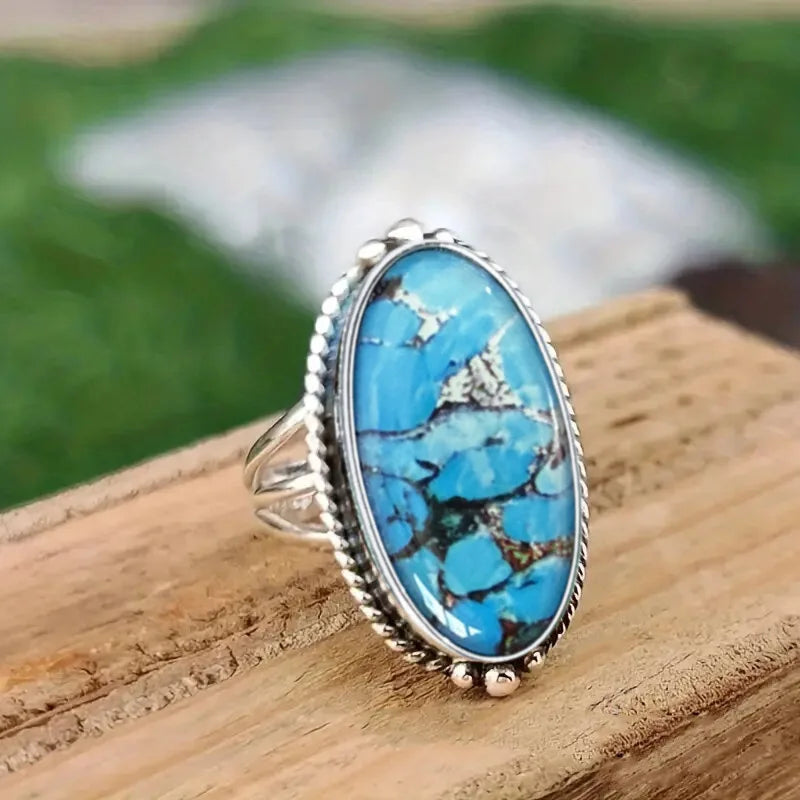 European and American Irregular Triangular Geometric Ring New Imitation Marble Retro Elegant Design Matching Accessories