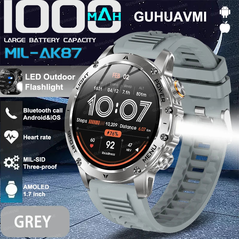 Outdoor T-Rex 3 GPS Smart Watch Men 1.75”HD Screen 1000mAh Battery LED Flashlight 3ATM Waterproof HD Bluetooth Call Sport Watch