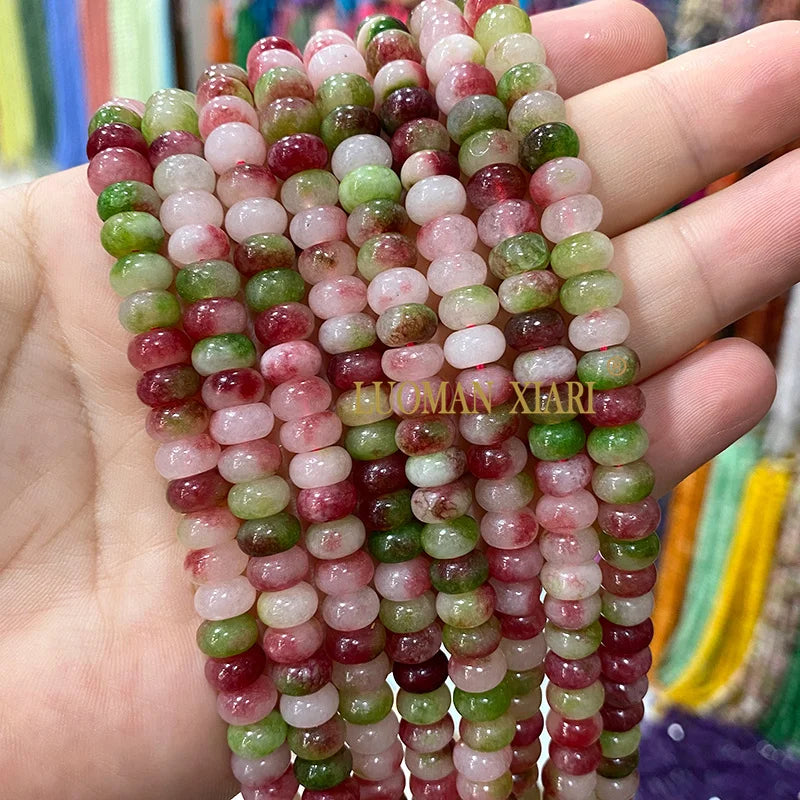 5x8MM Abacus Natural Stone Burma Jades Green Chalcedony Loose Spacer Beads for Jewelry Making Diy Bracelet Charms Accessories