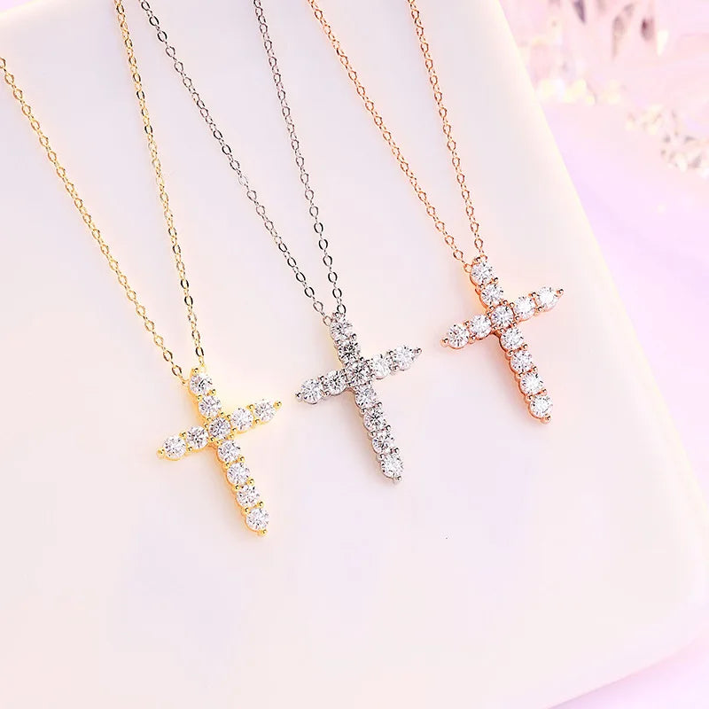 5.5 Carat Real Full Moissanite Gold Cross Pendant Necklace for Women Man Lab Diamond Moissanita 100% 925 Sterling Silver Jewelry