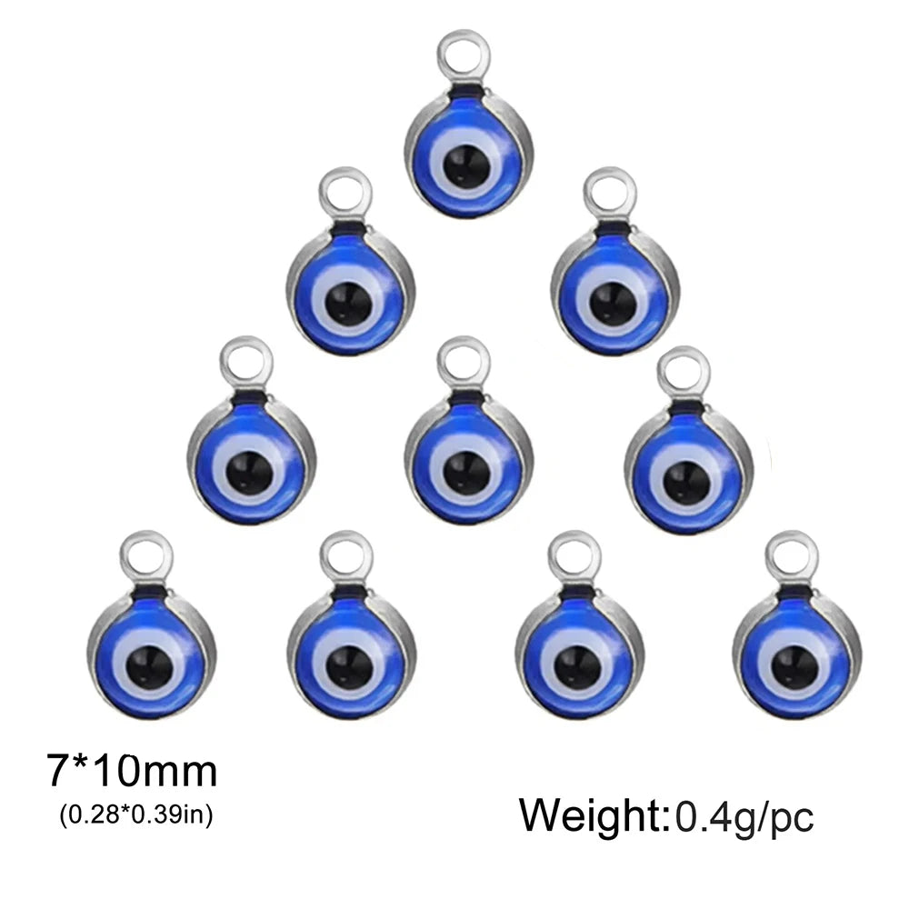 5PCS Stainless Steel Evil Eye Charm Dainty Turkish Eye Pendant for Necklaces Bracelets DIY Protective Accessories