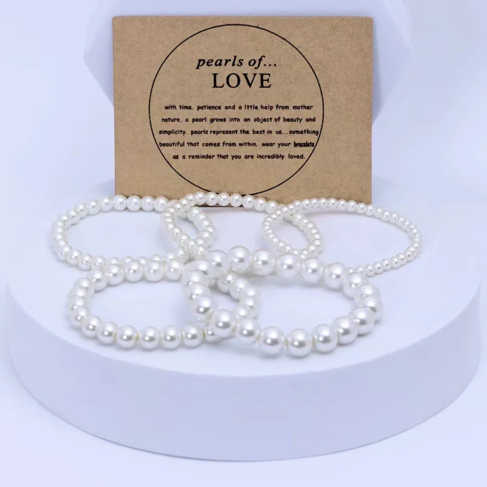 Handmade High Quality Resin Faux Pearl Bracelet Minimalist Round Bead Bangle for Women Men Wedding Jewelry Party Gift