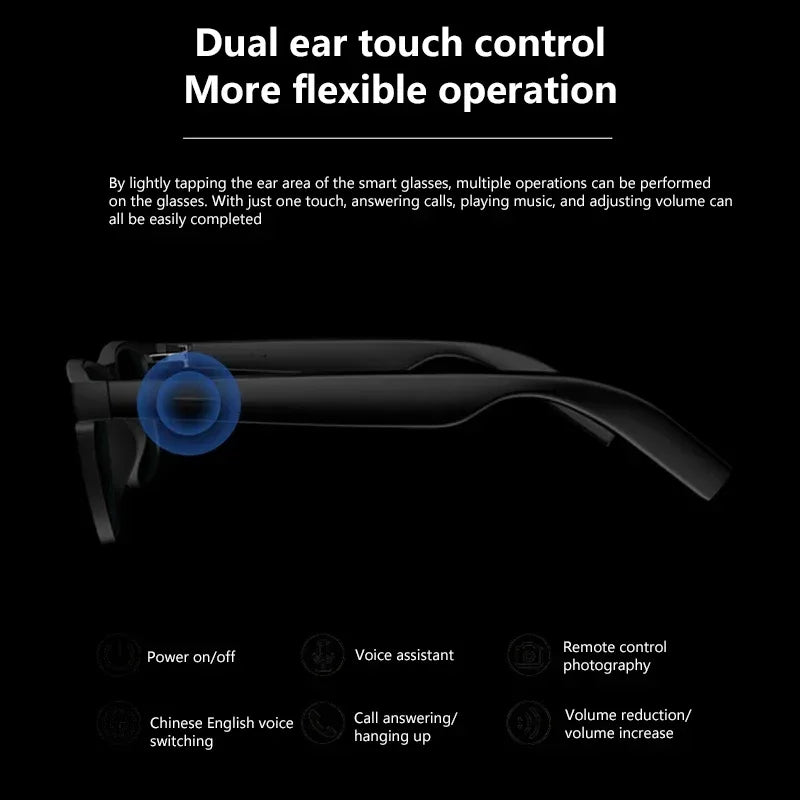Lenovo AI Smart Glasses 8K Remote Control Touch 1600W Pixels Camera Recording Voice Assistant Translator Bluetooth Sunglasses