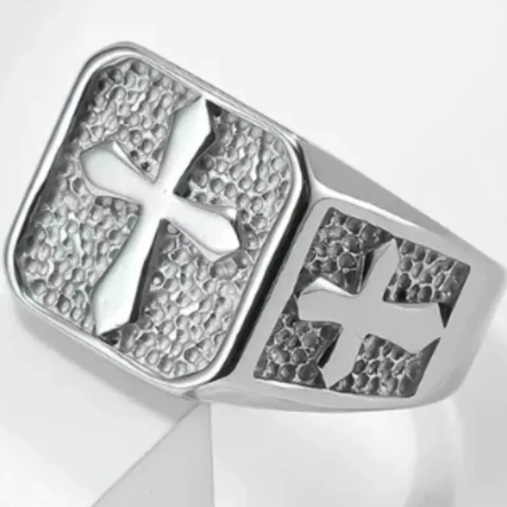 Vintage Cross Ring, Fashionable Men's Stainless Steel Rings Religious Amulet Jewelry Father's Day Thanksgiving Gifts for Men