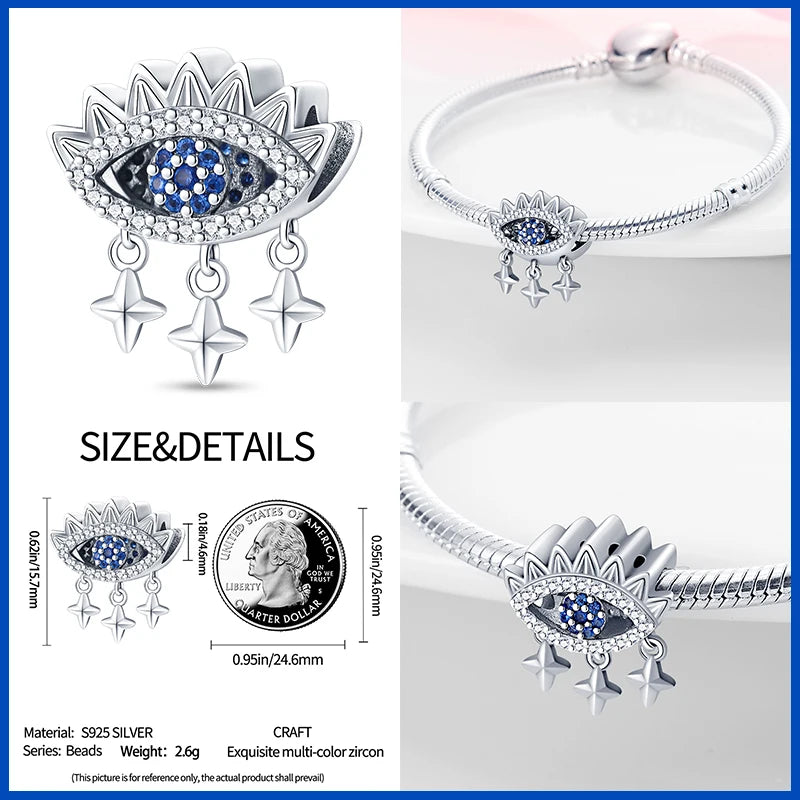 100% Real 925 Silver Classic Devil's Eye Charms Beads For Women Fit Original Qikaola Bracelets Fine DIY Jewelry Making